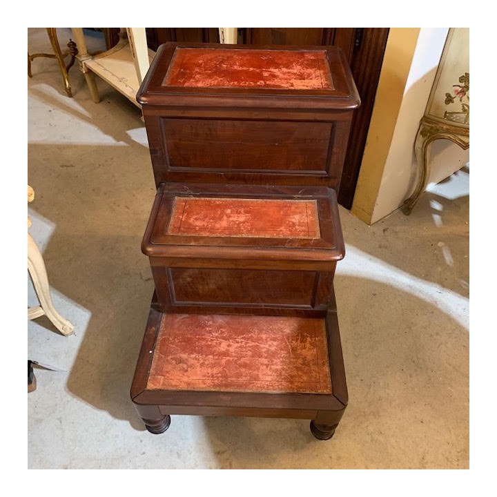C19th Louis Philippe Library Step in Mahogany with Original Leather steps