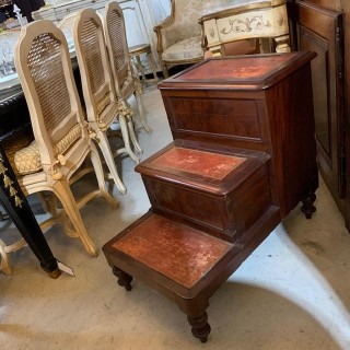 C19th Louis Philippe Library Step in Mahogany with Original Leather steps