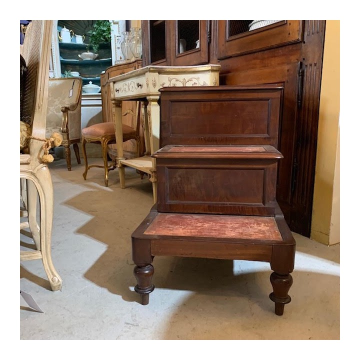 C19th Louis Philippe Library Step in Mahogany with Original Leather steps