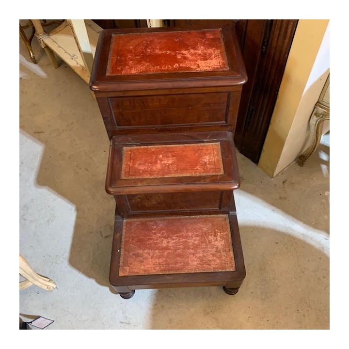 C19th Louis Philippe Library Step in Mahogany with Original Leather steps