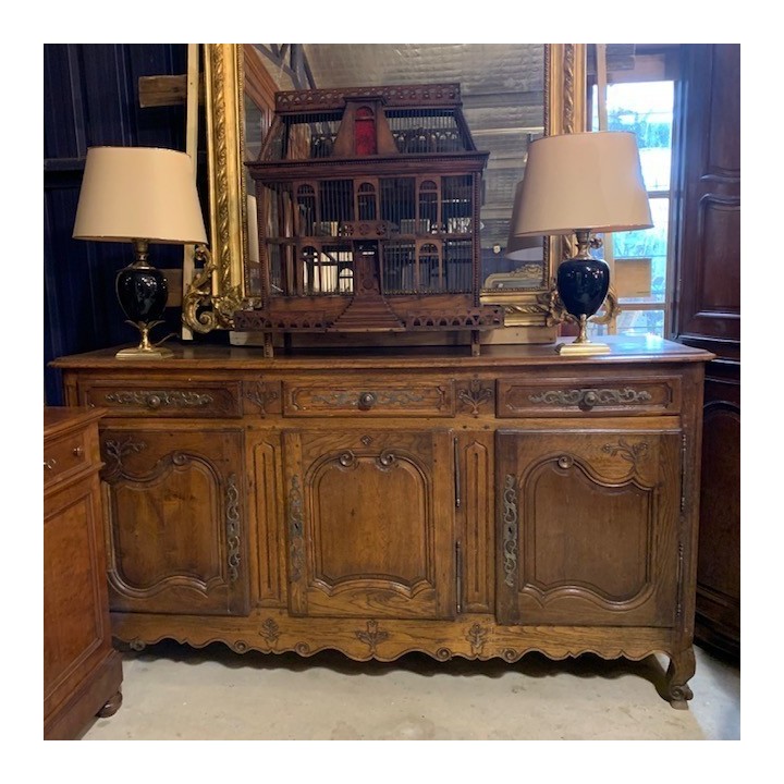 C19th Sideboard French Louis XV Style in Oak with Relief Carving