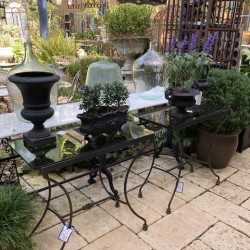 Retro Pair of Tables metal and smokey glass