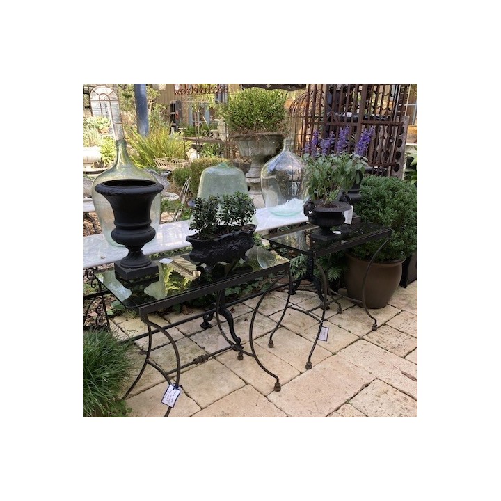 Retro Pair of Tables metal and smokey glass