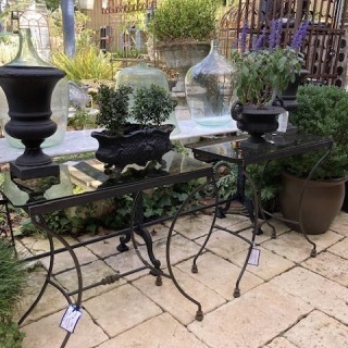 Retro Pair of Tables metal and smokey glass