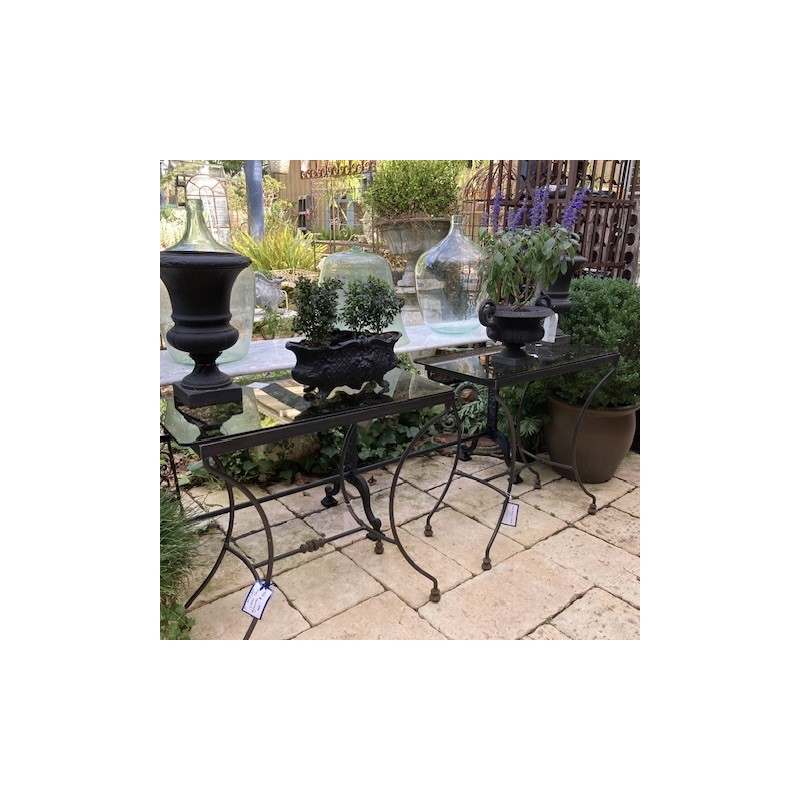 Retro Pair of Tables metal and smokey glass