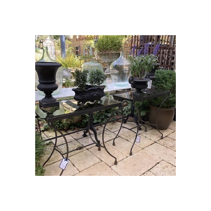 Retro Pair of Tables metal and smokey glass