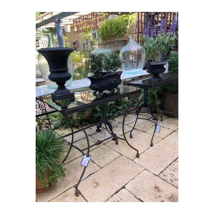 Retro Pair of Tables metal and smokey glass