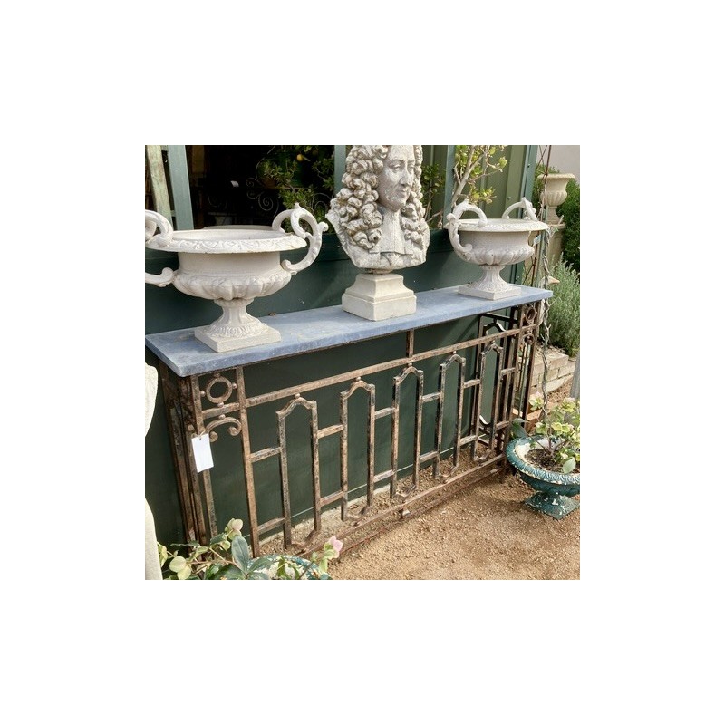 C19th French Cast Iron Console with Belgian Blue Stone