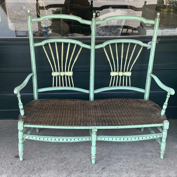 Vintage French Rattan Bench
