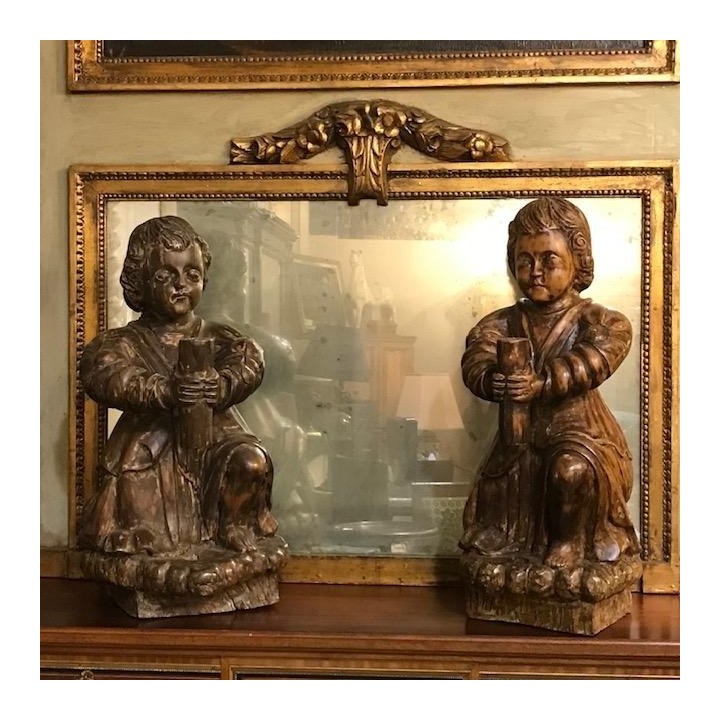 C1900 Pair of Eclessiastical Wood Cherub