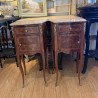 C1900's pair of French Marble Top Marquetry Bedsides