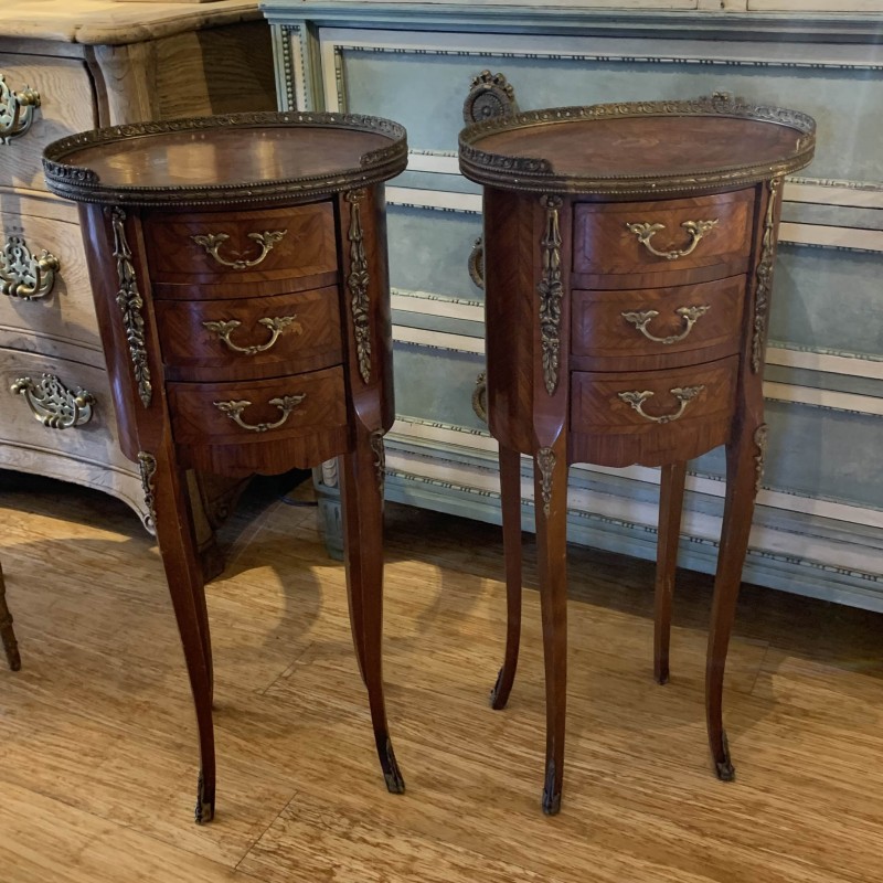 C1900's Pair of French Oval Bedsides Three Drawers