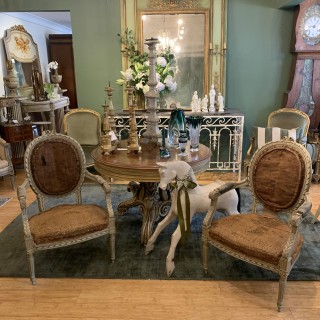 C19th Painted Louis XVI Style Arm Chairs Fauteuils