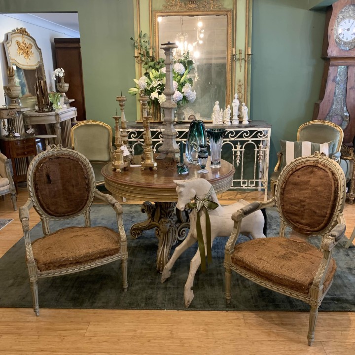 C19th Painted Louis XVI Style Arm Chairs Fauteuils