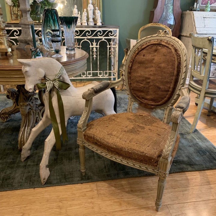 C19th Painted Louis XVI Style Arm Chairs Fauteuils