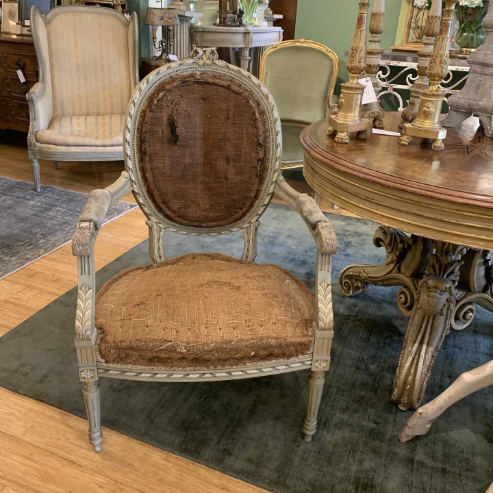 C19th Painted Louis XVI Style Arm Chairs Fauteuils