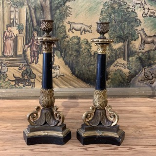 C19th Napoleon III  Bronze Pair of Candle Holder