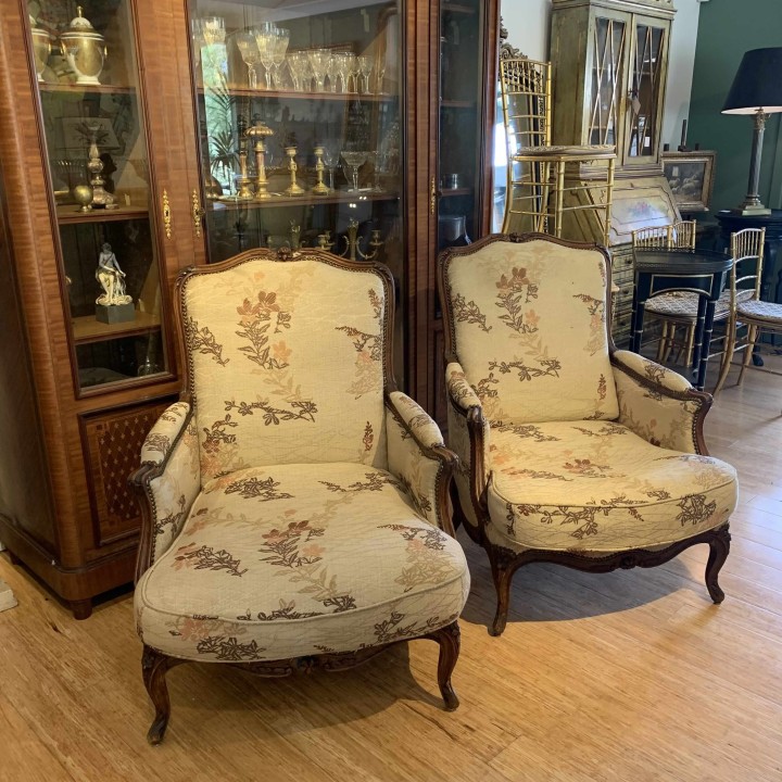 Antique French Pair of Arm Chair Style Louis XV