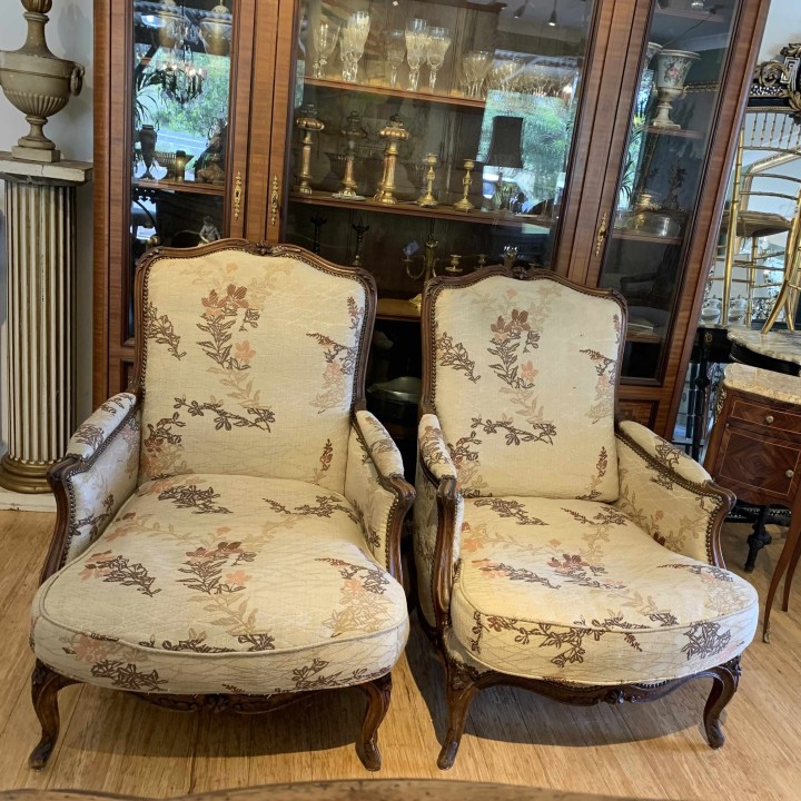 Antique French Pair of Arm Chair Style Louis XV