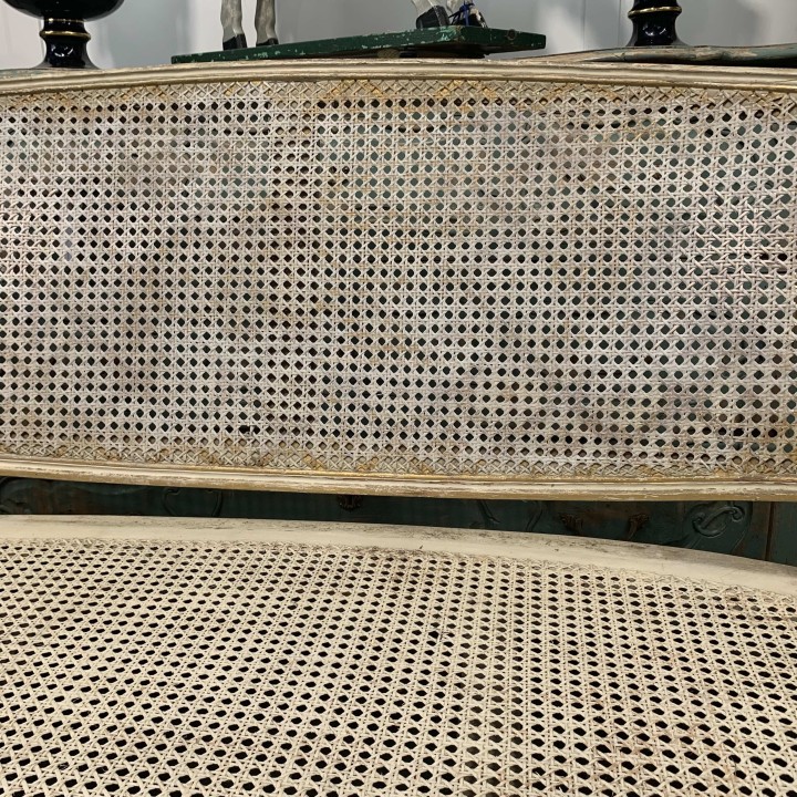 C19th French Canape Louis XV Style Cane and painted finish