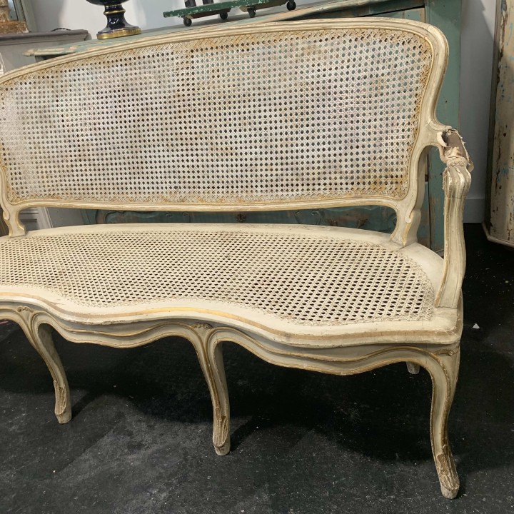 C19th French Canape Louis XV Style Cane and painted finish