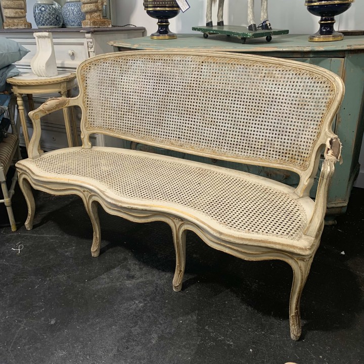 C19th French Canape Louis XV Style Cane and painted finish