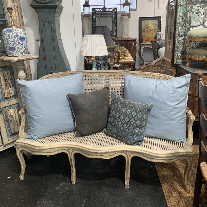 C19th French Canape Louis XV Style Cane and painted finish