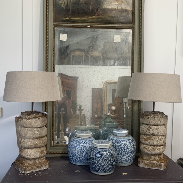 C1900 French Stone Table Lamps