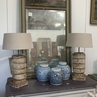 C1900 French Stone Table Lamps