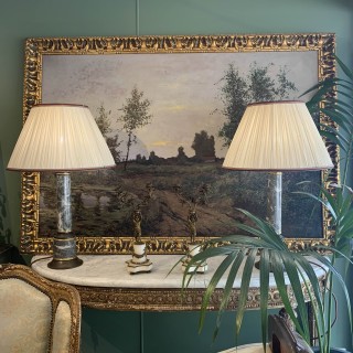 French Pair of Vintage French Faux Marble Lamps