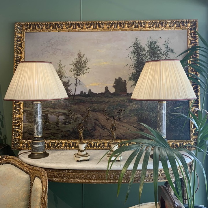 French Pair of Vintage French Faux Marble Lamps