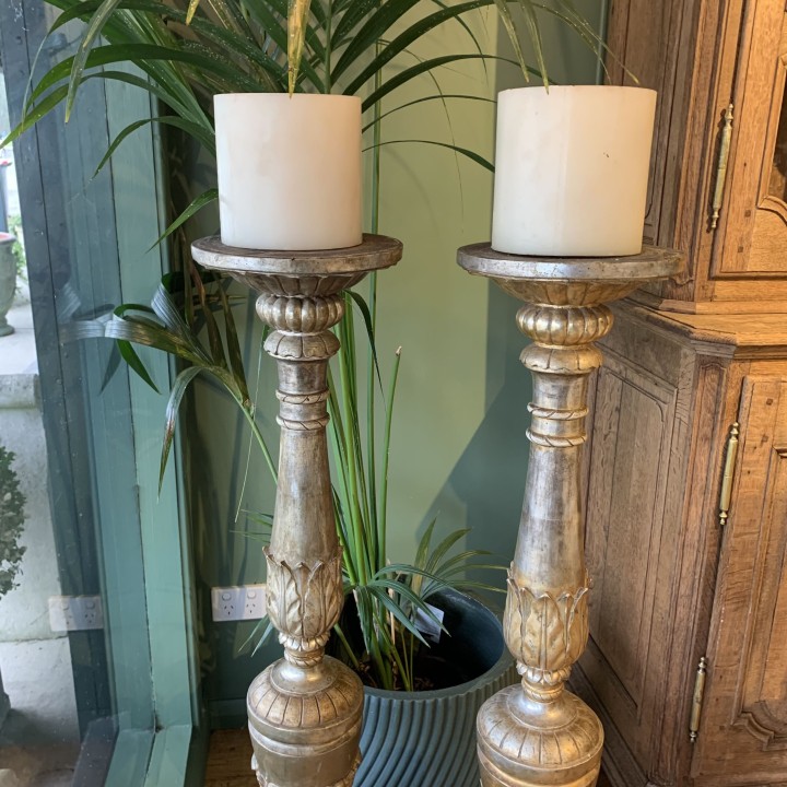 C19th  French Pair of Floor Water gilded Standing Candle Holder