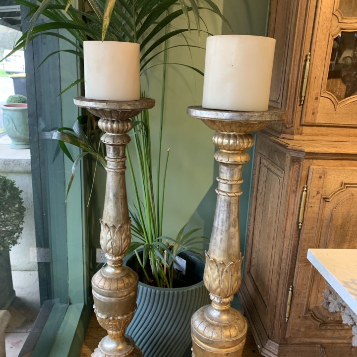 C19th  French Pair of Floor Water gilded Standing Candle Holder
