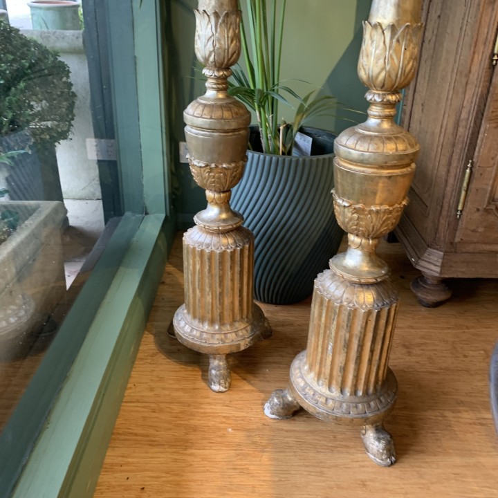 C19th  French Pair of Floor Water gilded Standing Candle Holder