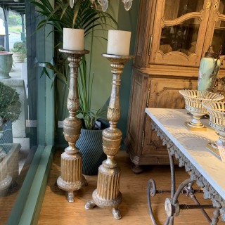C19th  French Pair of Floor Water gilded Standing Candle Holder