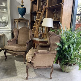 French Pair of Wing Back Armchairs