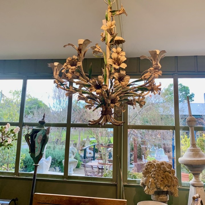 French Tole Chandelier Lilies