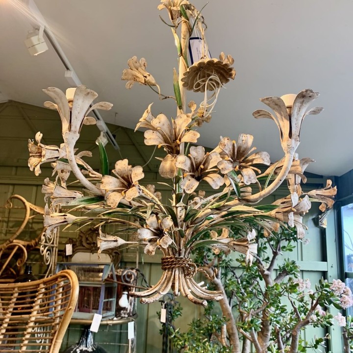 French Tole Chandelier Lilies