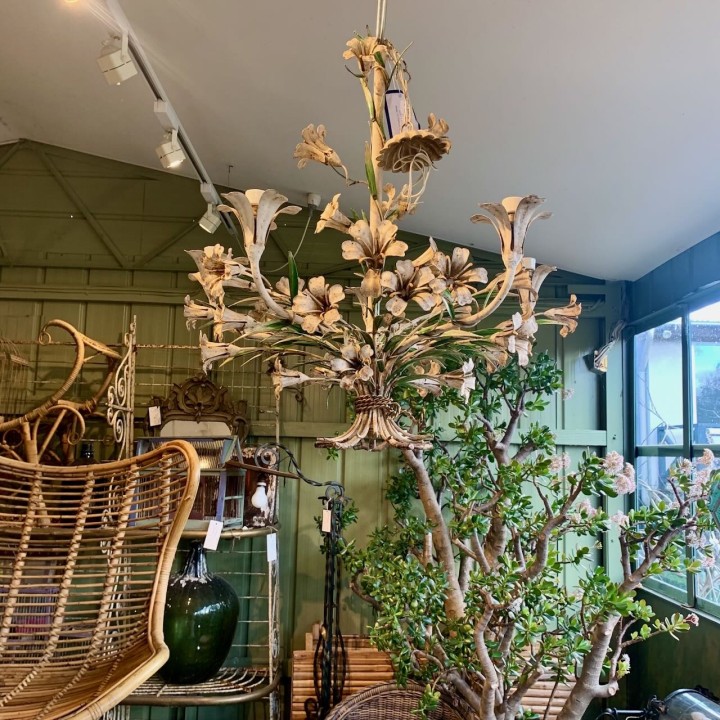 French Tole Chandelier Lilies