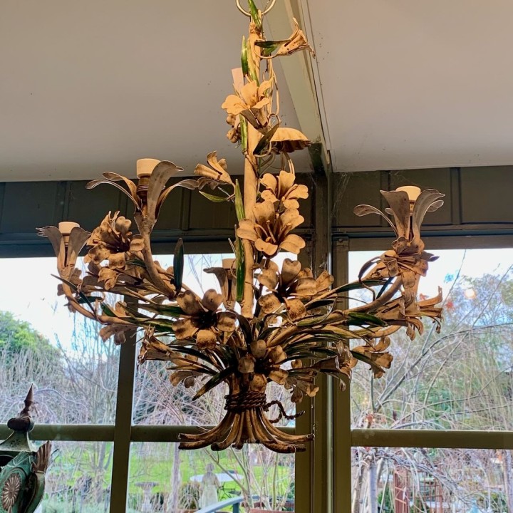 French Tole Chandelier Lilies