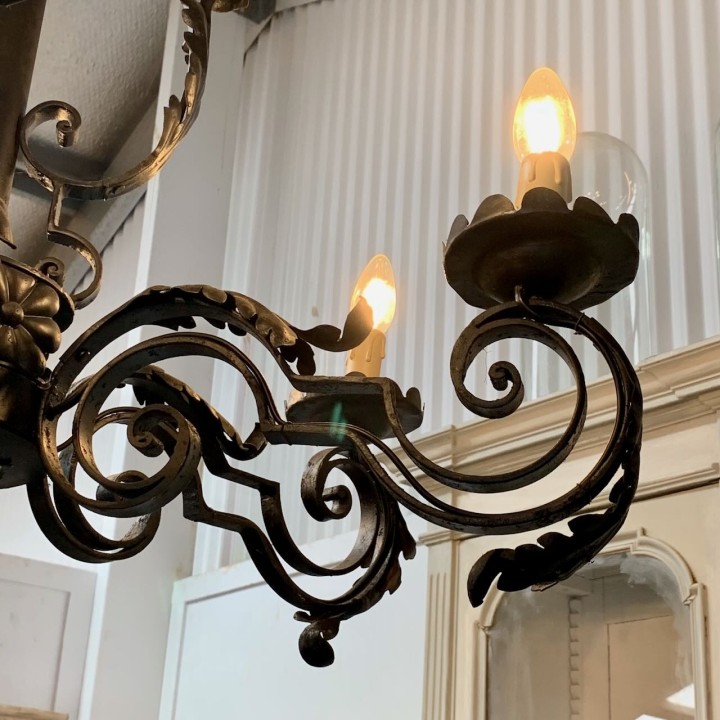 French C1950 Cast Iron Chandelier