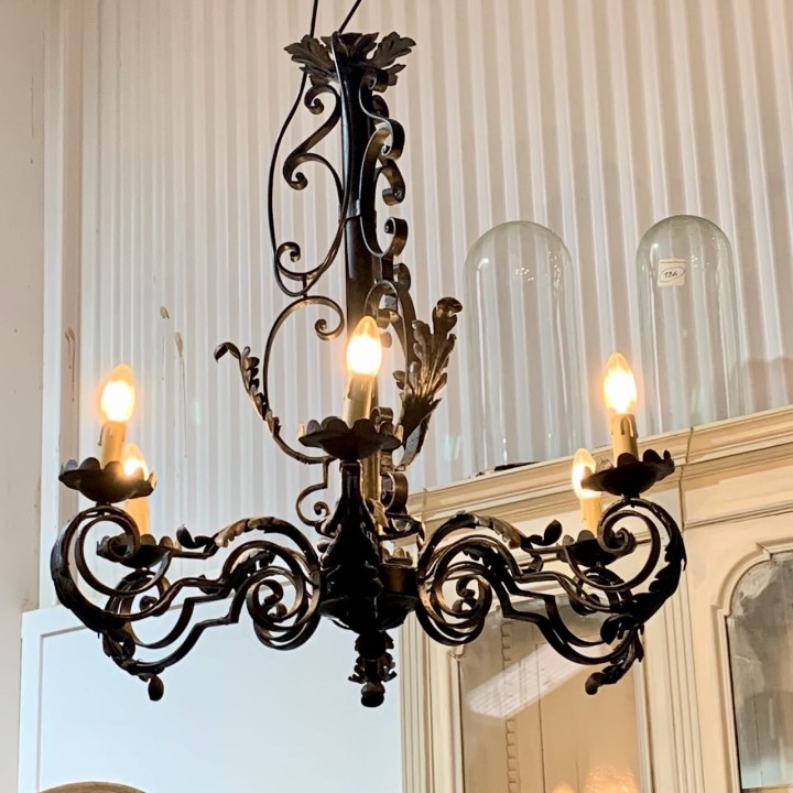 French C1950 Cast Iron Chandelier