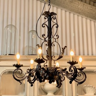 French C1950 Cast Iron Chandelier