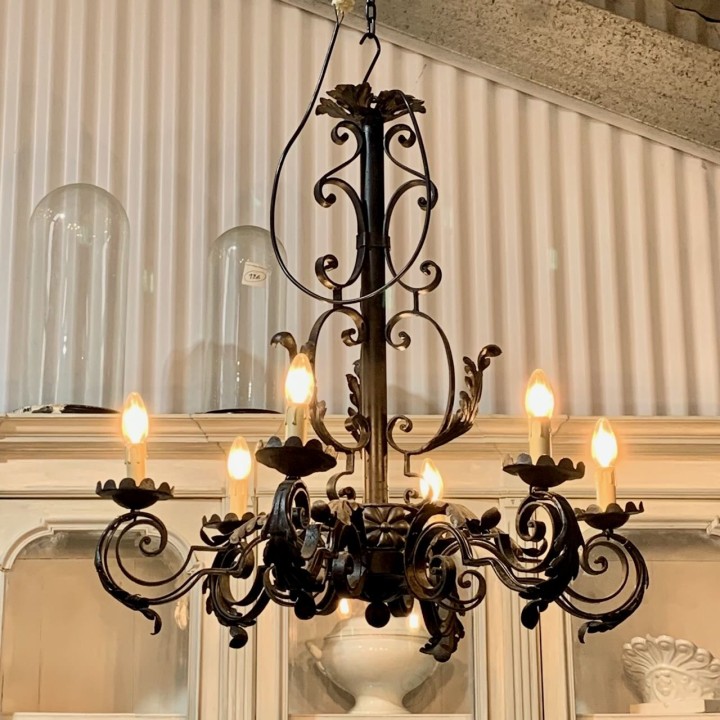 French C1950 Cast Iron Chandelier