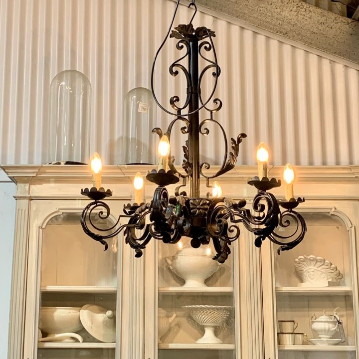 French C1950 Cast Iron Chandelier