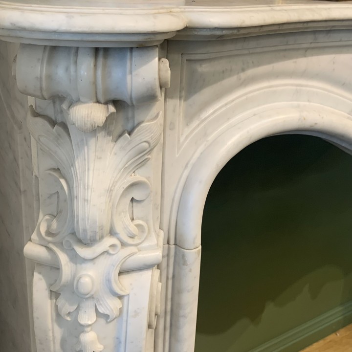C19th French White Marble Fireplace Louis XV Style