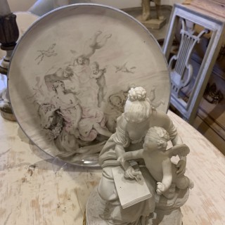 C1900 French Painted Ceramic Plate on Wooden Stand