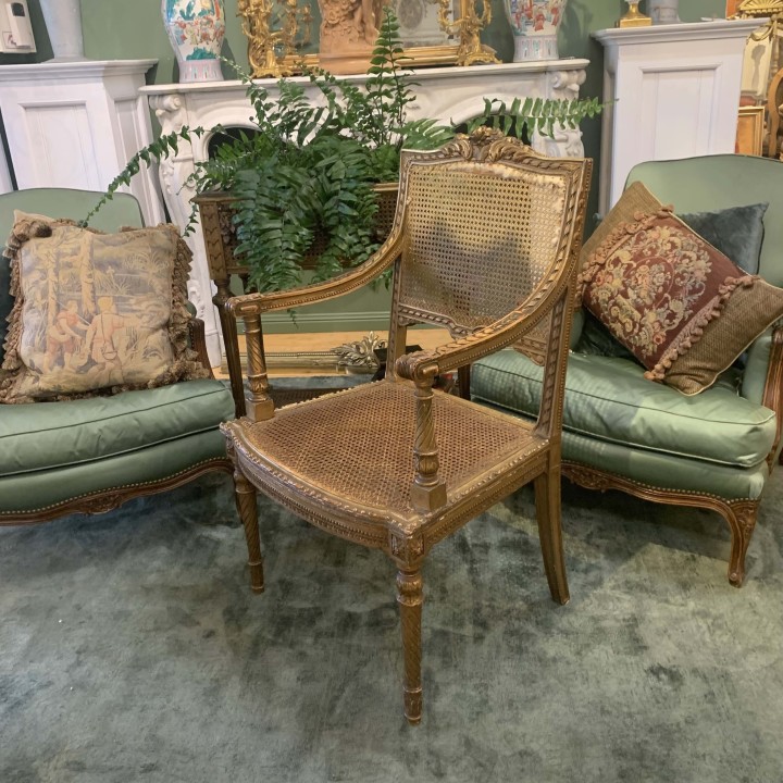 C19th Pair  Gilt wood and Cane Fauteuils Lois XVI Style