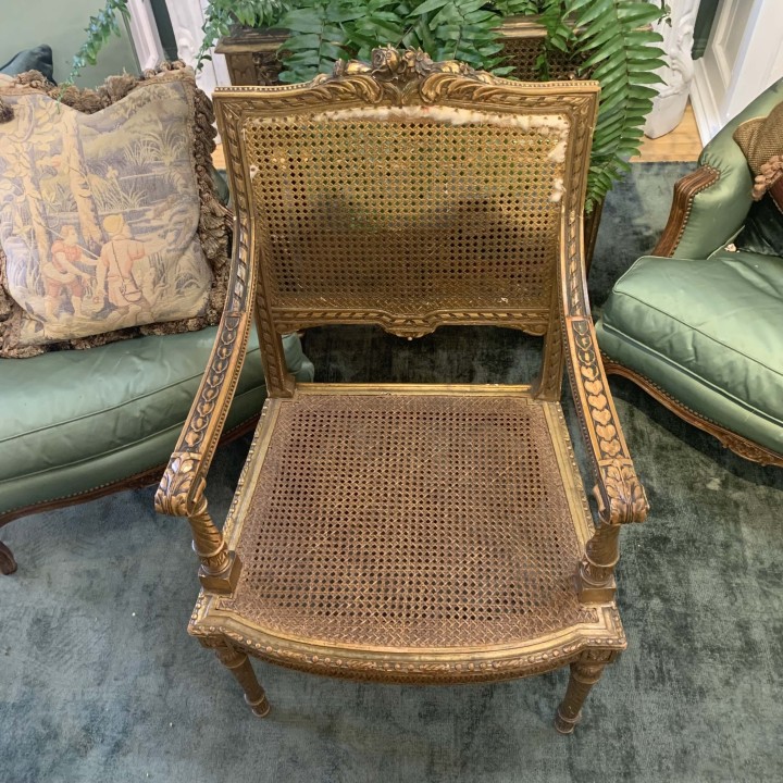 C19th Pair  Gilt wood and Cane Fauteuils Lois XVI Style