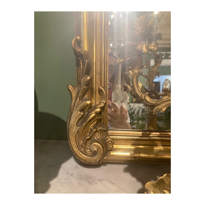French Napoleon III C19th Water Gilded Mantle Mirror